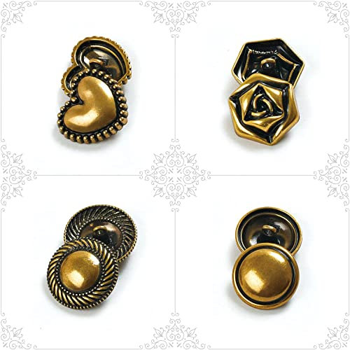 40 Stück Metallknöpfe Goldene Knöpfe 20mm/22mm/23mm Trachtenknöpfe Vintage Gold Jacke Knopf Nähknopf(4 Stile)