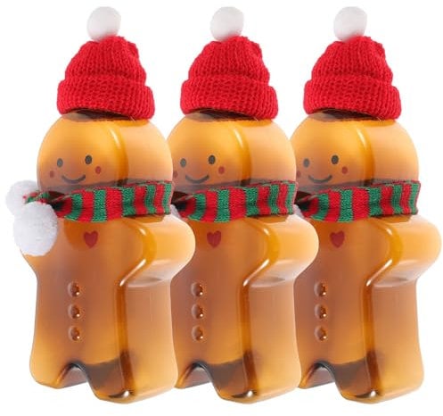 Gadpiparty Bottles 3 Sets Christmas Juice Bottles With Hat and Scarf Christmas Gingerbread Man Drink Bottle Candy Jar Xmas Cookie Jars Christmas (Color 2) Bottle