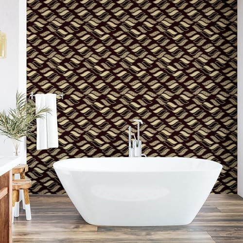 Ambesonne African Peel & Stick Wallpaper for Home, Indigenous Abstract Shapes Cheetah Motif Jungle Animal Skin Motif, Self-Adhesive Living Room Kitchen Accent, 33 cm x 180 cm, Dark Maroon Beige Brown