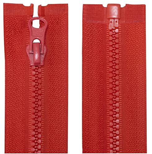 Aerzetix - C63877 - Set di 2 Cerniere Lampo iniettate N°3 65cm separabili - tiretto Decorativo - cursore in Metallo - Colore Rosso - Rete Scorrevole Cucito Abbigliamento merceria Giacca