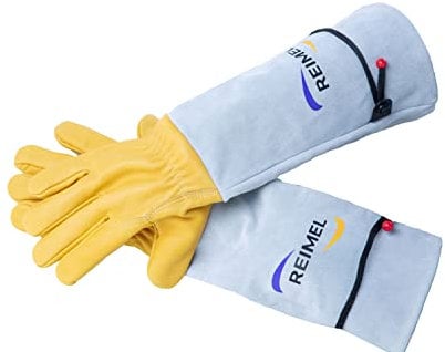 REIMEL Heavy Duty Thorn Proof Gardening Gloves for Women and Men - Rose Pruning, Long Leather Gauntlet Gloves for Professional and Hobbyist Gardeners - Gardening Gifts for Men and Women (Medium)