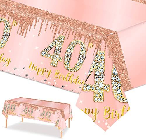Rotgoldfarben Tischdecke zum 40. Geburtstag Roségold Tischdeko Geburtstag für Frauen,137*274cm Rechteck Wasserdicht Tischdecke für Alles Gute 40. Geburtstag Party Deko
