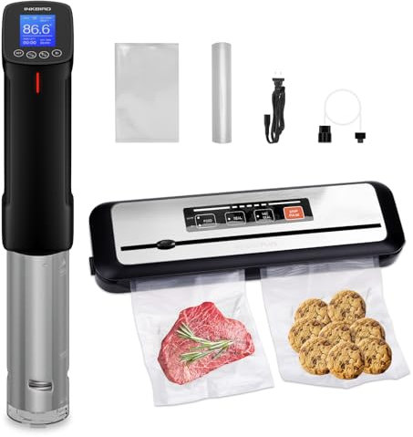 INKBIRD WiFi Sous-Vide Cooker & Vacuum Sealer with Full Starter Kits Automatic PowerVac Air Sealing Machine for Food Preservation| 100 Watts Sous vide Machine with Recipes, Precise Temperature &Timer