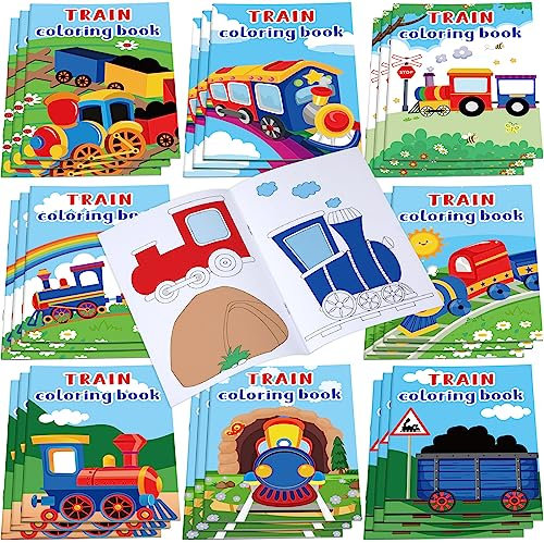 Faccito 24 Libri da Colorare a Tema Trenino Mini Libri da Disegno Fai da Te con Immagini Divertenti di Treni Album da Disegno da Colorare per Attività Scolastiche Compleanno Regali per Feste