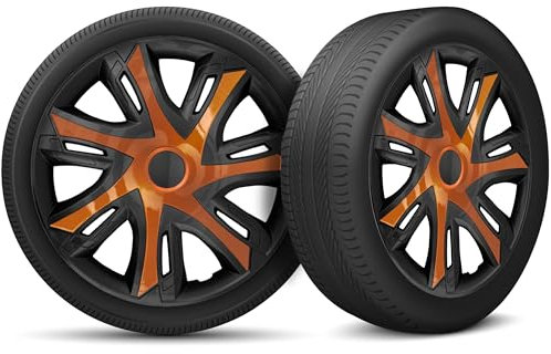 Radkappen 15 Zoll Radzierblenden 4er Set passend für alle Stahlfelgen - Einstellbarer Sicherungsring - Schwarz Orange