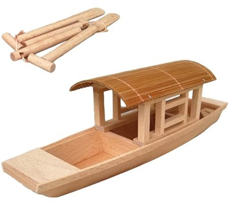 F Fityle Holz Markise Boot Handwerk Mini Ruderboot Fee Garten Dekor Exquisite Spielzeug Modell Ornamente für Desktop Bücherregal Hause Dekoration