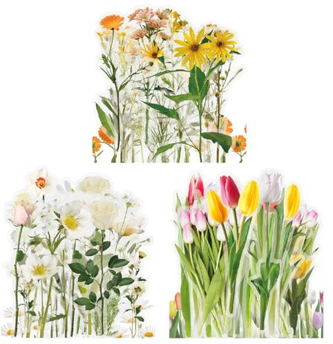 VSCO 120 Stück Transparente Dekorative Aufkleber, Scrapbooking Sticker Blumen Pflanze Naturthemen PET Vintage Stickers für Laptop Tassen Gepäck Fotoalbum Notizbuch Tagebuch Grußkarte Umschlag (Stil A)