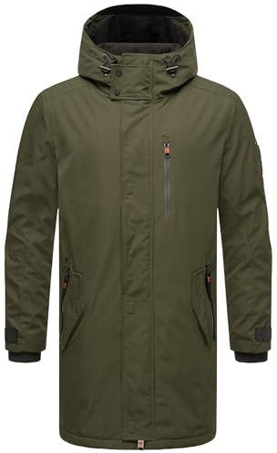 STONE HARBOUR Herren Outdoorjacke warm gefüttert leichte Winterjacke lang mit Kapuze Lanzoo Dark Olive Gr. 3XL