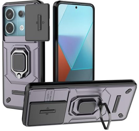 ESTH® Funda para Redmi Note 13 Pro 5G/Xiaomi Poco X6 5G con Protección de Cámara Cubierta y Soporte de Anillo [Compatible con Soporte Magnético para Coche] Carcasa Grado Militar Anti-caída, Púrpura