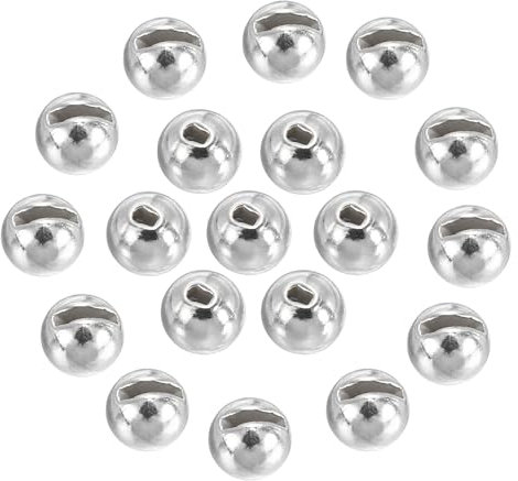 PATIKIL 3.5mm Tungsten Slotted Beads for Fly Tying, 50 Pcs Silver Tone Tungsten Alloy Round Bead Head Ball for Jig Hooks Fishing Fly Tying Materials