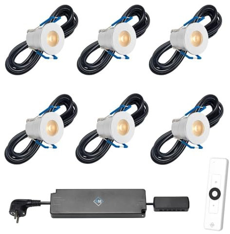 Hamulight LED Einbaustrahler Terrassenüberdachung Valencia ab mit Fernbedienung | Beleuchtung Wintergarten - Einbauleuchten - Terrassendach | 3W - Dimmbar - Warmweiß | Set mit 6 Stück