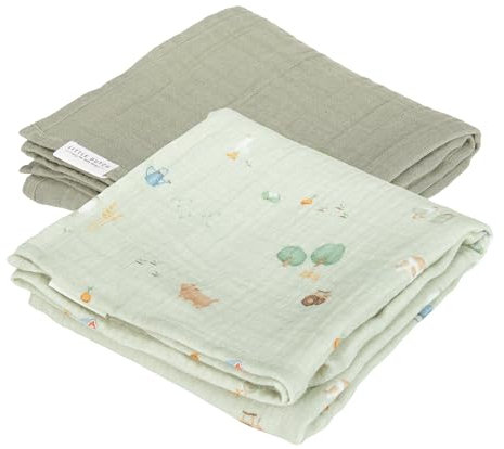 Little Dutch TE51814022 Musselin Swaddle Tücher 2er Set - Little Farm grün (70x70 cm)