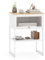 COSTWAY Nachttisch Metallrahmen, Beistelltisch mit durchsichtiger Klapptür, Schublade & offener Ablage, Nachtschrank modern, Sofatisch für Wohnzimmer, Schlafzimmer, Holz, 40 x 32 x 56 cm (weiß)