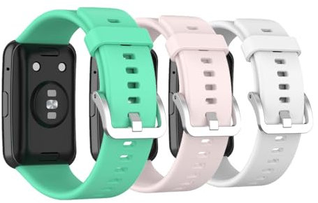 Yoktburu Armband für Huawei Watch Fit/Watch Fit new, Einstellbar Weich Silikon Armbänder Sport Ersatzarmband Kompatibel mit Watch Fit Special Edition (Teal+rosa+weiß)
