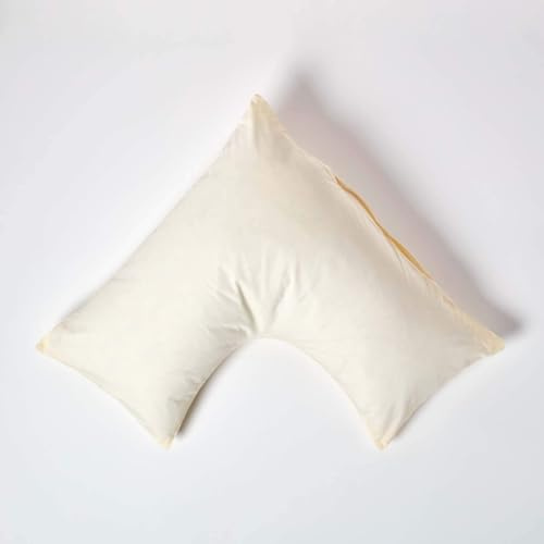 HOMESCAPES Cream Pure Egyptian Cotton V-Shape Pillowcase 200 TC 400 Thread Count Percale Equivalent Pillow Case For Nursing Pregnancy and Elderly Pack of 2