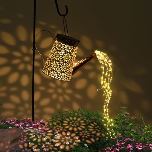 Arrosoir avec Lumières Solaire Féeriques Décoration Jardin Arrosoir Lumières, GuKKK Arrosoir Lumineuse Solaire Exterieure, IP65 Imperméable, Solaire à LED l'Extérieur avec Support Lumières (F)