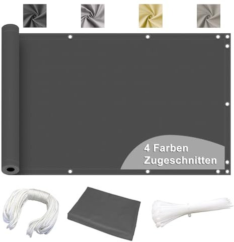 Ziligengsheng Balkon Sichtschutz Ohne Bohren, (700 Größen 7 Farben) Blickdichte Balkonverkleidung Balkonabdeckung Wetterfest UV-Schutz 100% Schutz der Privatsphäre Anthrazit - 90x750cm