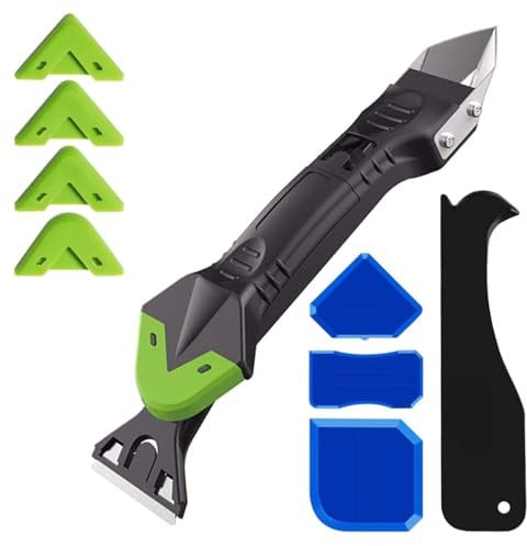 9pcs Silicone Remover Tools Sealant Finishing Tool Set Sealant Smoother Tool 3-in-1 Silicone Caulking Tool with 4pcs Replace Silicone & 4pcs Grout Scraper for Bathroom, Kitchen, Floor (Black, Green)