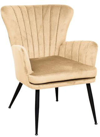 SVITA Sansa Sessel Wohnzimmer Cordbezug Lesesessel modern Polsterstuhl mit Armlehne Loungesessel Beige