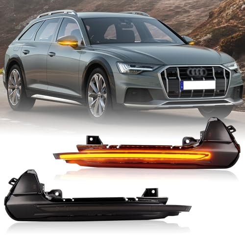 POPMOTORZ LED Spiegelblinker Schwarz mit Canbus Fehlerfrei 4014 SMD für A-udi A6 C7 2012-2018 A6 C7.5 2012-2018 A6 4G 2013-2018 RS6 2012-2018 S6 2012-2018, 2 Stück