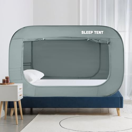 BORNA Betthimmel, Bettzelt, Traumzelt, Autismus, Unterschlupf, Hütte, Innenschlafzelte, Privatsphäre, warm, atmungsaktiv, Pop-Up-Doppeltür mit Moskito-Netzfenster für Kinder und Erwachsene, Hellgrau