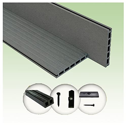 Woodstore24 Terrassendielen WPC Komplettset WoodoBasicFes (20 x 145 mm, Länge: 2,4 m) in grau (15 m²)