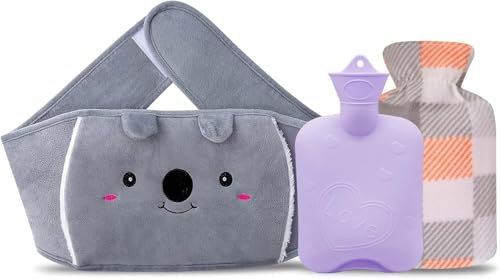 Hot Water Bottle, Hot Water Bag Rubber Pouch with Soft Plush Hand Waist Warmer Cover, Warm Water Bag Pain Relief for Neck and Shoulder, Back, Hand, Legs, Waist and Warm Gift (Gray)