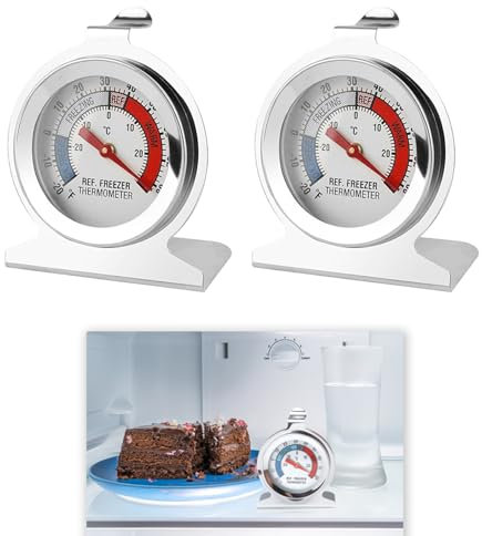 2 Pezzi Termometro per Frigo, Termometro Congelatore, in Acciaio Inossidabile con Gancio per Appendere, Gamma Misurazione -20°C a 20°C (-20°F a 80°F), Ideali per Casa, Ristoranti Bar, Facili Leggere