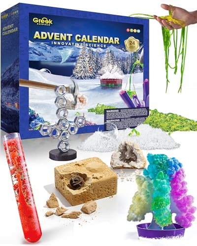 Greek Science Experimente Adventskalender 2024 für Kinder, Weihnachtskalender Experimentierkasten mit 24 Experimenten, STEM Spielzeug Adventskalender Weihnachtsgeschenke für Jungen Mädchen