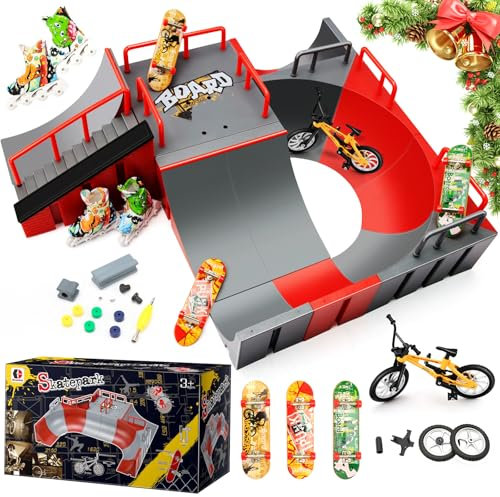 MOMSIV Mini Finger Skateboard und Rampenzubehör Set, anpassbares und baubares Rampenset mit Fingerboard, Skate Park Deck Truck Board Ramp Kit Spielzeug für Kinder ab 6 Jahren