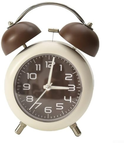 zeroupshop Klassischer Doppelglocken-Wecker, extra lauter Klingel-Wecker mit Hintergrundbeleuchtung, keine Schlummertaste, mechanischer Metallklingel, digital, leiser Nachtlicht-Wecker (braun)