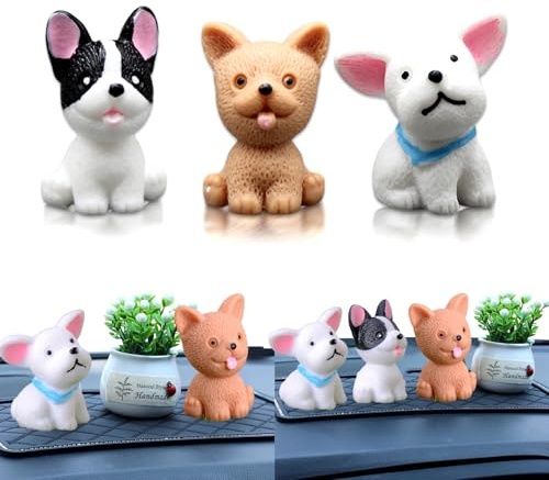 Kisstta 3 Stück Blickdichte 3D Harz Hunde Charms, Auto Nette Kopf Hund Verzierungen, Figur Dackel Auto Dashboard Interieur Innendekoration für Auto, Büro, Deko Dekoration Innen Frauen