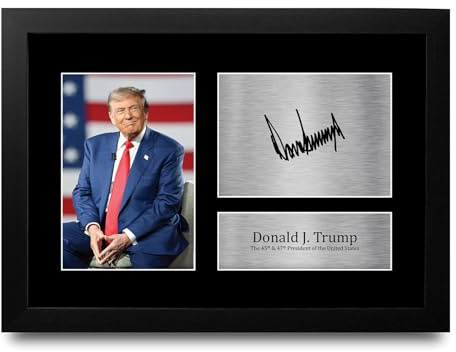 HWC Trading President Donald Trump Geschenke Gedrucktes Signiertes Autogramm Foto für Anhänger and Fans - A4 Gerahmt