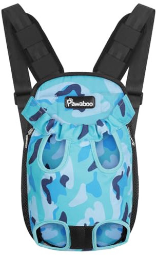Pawaboo Verstellbarer Haustier-Rucksack, Tragbare Hundetragetasche Legs Out Rucksäcke, Atmungsaktive Tasche für kleine mittelgroße Katzen Hunde Welpen, M, Blaues Tarnmuster