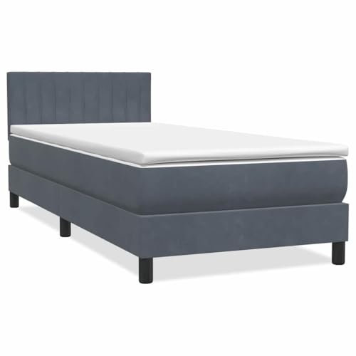 vidaXL Boxspringbett mit Matratze Dunkelgrau 90x220 cm Samt, Bett, Bettrahmen, Einzelbett, Schlafzimmermöbel, Lattenrost, Samtbett, Polsterbett