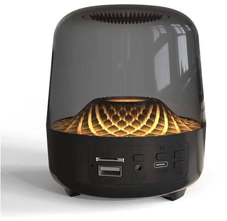 LASUFHC Enceinte Bluetooth basse transparente en verre transparent avec carte TF FM AUX Audio LED Light