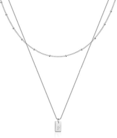 RWQIAN Layering Kette mit Buchstaben P Anhänger Damen Buchstaben Kette Silber Edelstahl Initialen Letter Halskette Schmuck Buchstaben Geschenke fur Frauen Teenager Mädchen