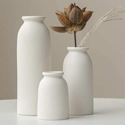 Set di 3 vasi di fiori in ceramica, per decorazioni, bianco, giallo, bianco (White Middle Size)