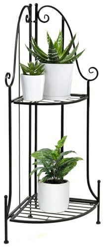Annastore Eckregal aus Metall Blumenregal schwarz Pflanzentreppe Ecke, klappbar, Pflanzenregal 43 x 30 x 97 cm (B/T/H)
