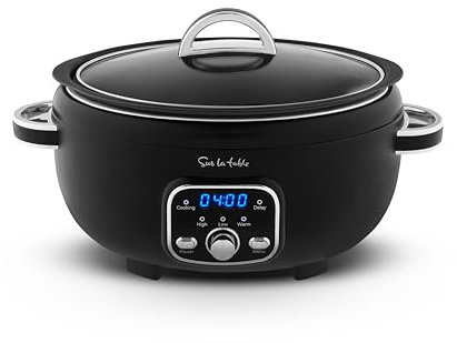 Sur La Table SLT16011BLK Core 6.5 Litre Digital Slow Cooker for Stews, Casseroles and Meat with Digital LED Screen, 3 Temperature Functions, Removable Aluminium Pot, Energy Saving, 320W, Black