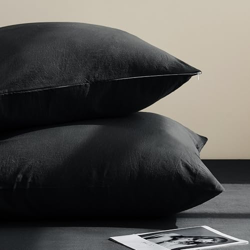Jellymoni Kissenbezug 40x60 Baumwolle 2er Set Kissenbezüge Anthrazit Oeko-Tex aus 100% Gewaschene Baumwolle Kopfkissenbezug mit Verstecktem Reißverschluss Weich 2 Stück Kissenhülle für Kissen 40x60cm