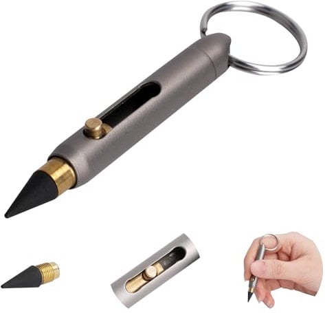 SMOOTHERPRO | mini Crayon éternel en métal | Avec porte-clés | Titane | Portable | Crayon métallique sans encre Infinity | Pour la prise de notes, les croquis, la rédaction, le bureau (FM01)