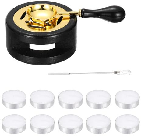 PATIKIL Wax Stamp Seal Kit, Wax Seal Kit Include Sealing Warmer, Melting Spoon, Candle, Flat Stick, Retro Melt Stove Pot Furnace Tool for Envelope Letter Mailing Crafts DIY, Black