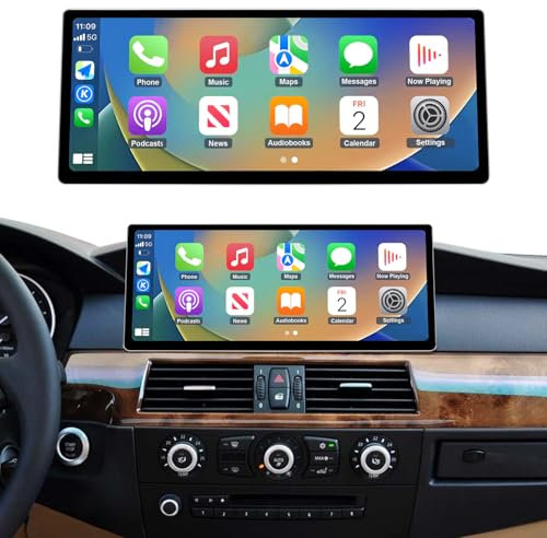 Road Top CarPlay Car Radio Coche, 12,3 Pulgadas Pantalla Táctil de para BMW Serie 5 E60/E61 con CIC Sistema (2008-2010 Año), Estéreo de Coche con Bisel Estrecho para CarPlay/Android Auto/MirrorLink