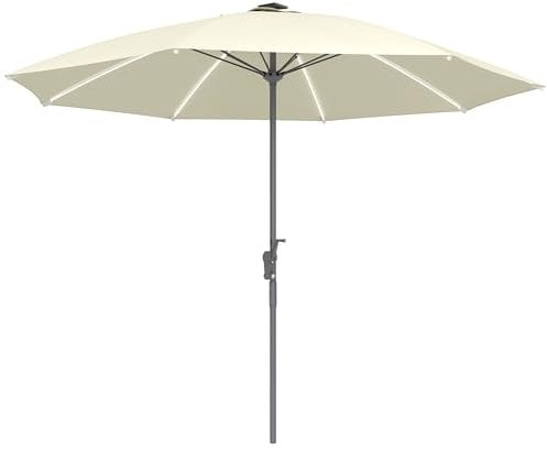 Outsunny Sombrilla Terraza Exterior con Luces LED Ø300x256 cm Sombrilla de Jardín con Manivela Techo de Ventilación Protección UV50+ y Poste de Aluminio Parasol para Patio Piscina Playa Crema