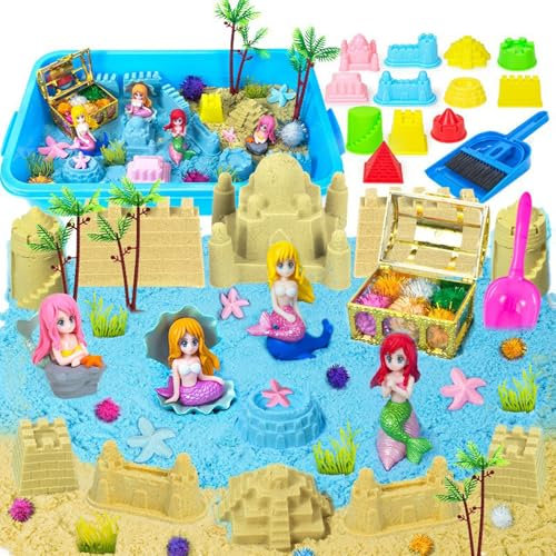 Kinetic Sand Set für Jungen Mädchen: Kinetischer Sand Aktivitäten für Kleinkinder - Magic Sand Sensorisch Sandspielzeug Spielsand für Jungen Mädchen Alter 3 4 5 6 7+ Jahre Alt (Mermaid-A)