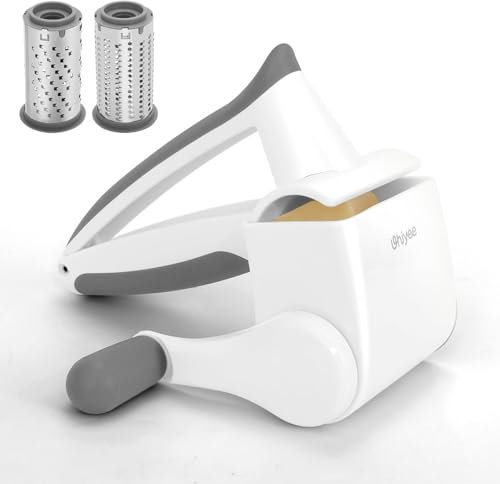 Azttior Käsereibe mit Kurbel, Parmesanreibe Trommelreibe mit 3 Edelstahl-Trommeln, Cheese Grater & Parmesan Reibe mit Handkurbel für Hartkäse, Schokolade, Nüsse, kompakte Parmesanreibe, Parmesanmühle