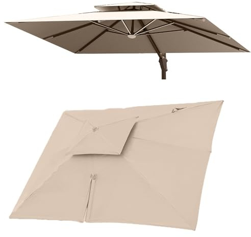 QSPNVFB 3X4 M Rectangulaire Auvent De Parapluie Déporté 8 Baleines Toile De Rechange Pour Pour Parasol Terrasse, Couverture De Rechange Pour Parasol Piscine(Khaki,Double top 3x4m(10' x 13')