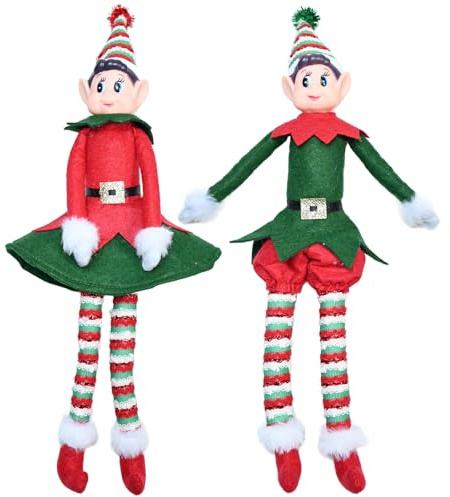 Shrubz 2er-Set Elfie Elfie (Junge) und Elvie (Mädchen) Set 38 cm lustige und verspielte Elfen verhalten Sich schlecht Figur mit weichem Körper und Vinyl-Gesicht, Weihnachtsspielzeug Weihnachtsdeko