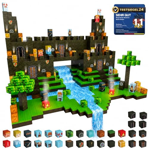 Magnetische Bausteine Ritterburg 150 Teile, Magnetbausteine Kinder ab 3 | Magnetic Building Blocks Castle · Magnetsteine · Geschenk Junge Mädchen 3-10 Jahre · 0,8mm doppelt so dick